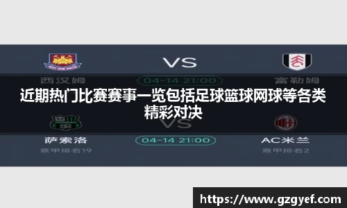 近期热门比赛赛事一览包括足球篮球网球等各类精彩对决