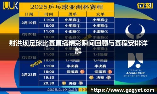 射洪坝足球比赛直播精彩瞬间回顾与赛程安排详解